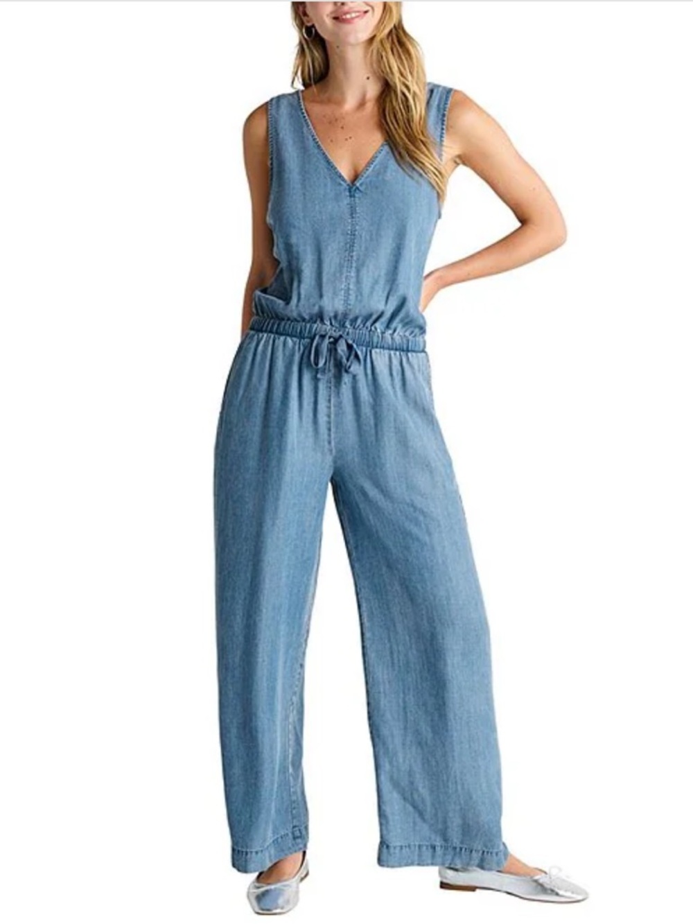 NWOT SPLENDID Light Blue Chambray 100% Lyocell Sleeveless Wide Leg Jumpsuit